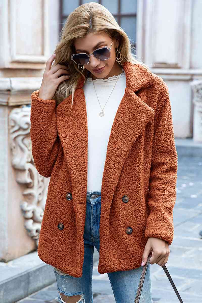 Full Size Lapel Collar Sherpa Coat Coats & Jackets JT's Designer Fashion