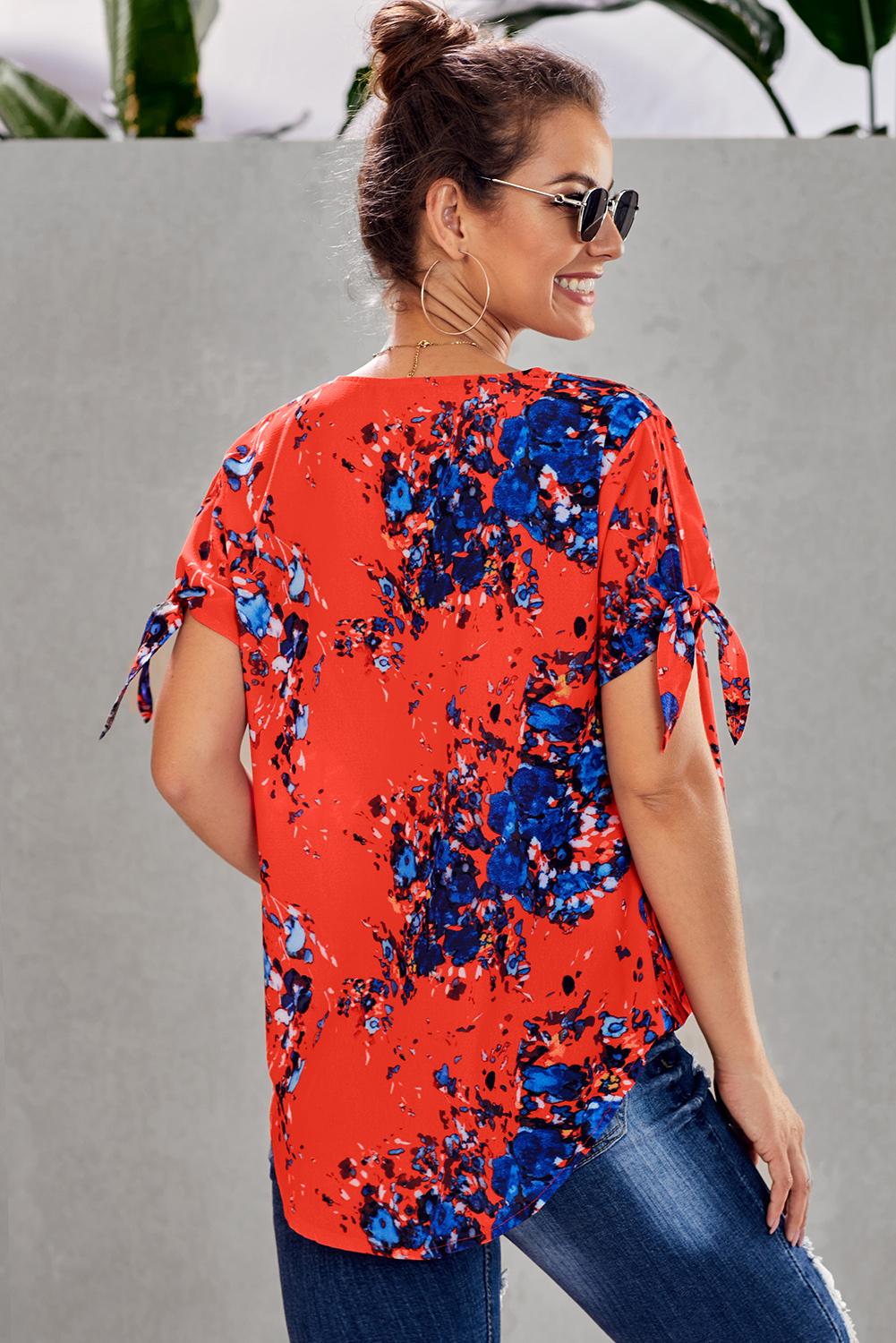 Orange Floral Twist Top Blouses & Shirts JT's Designer Fashion