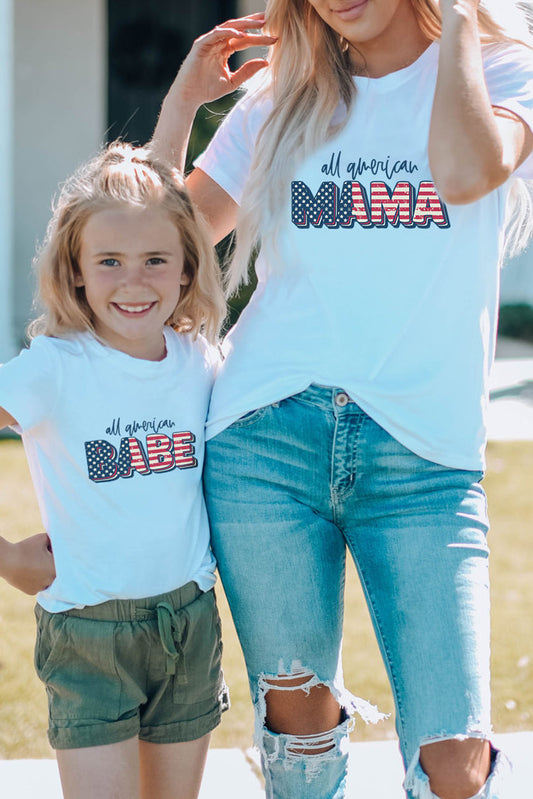 White Family Matching American Flag Babe Printed Kid's Graphic Tee White 95%Polyester+5%Elastane Family T-shirts JT's Designer Fashion