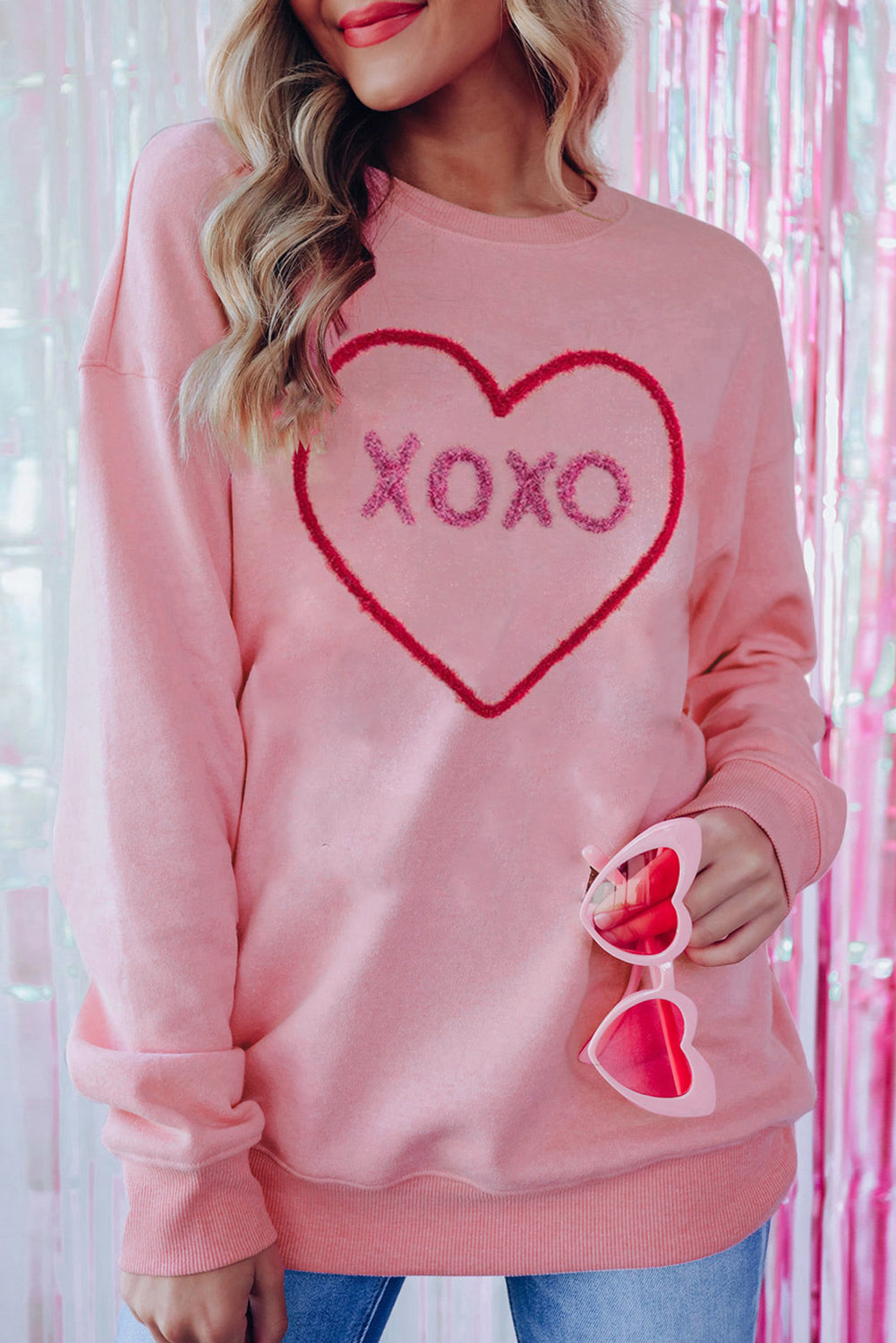 Light Pink xoxo Heart Graphic Pullover Sweatshirt Pre Order Sweatshirts & Hoodies JT's Designer Fashion