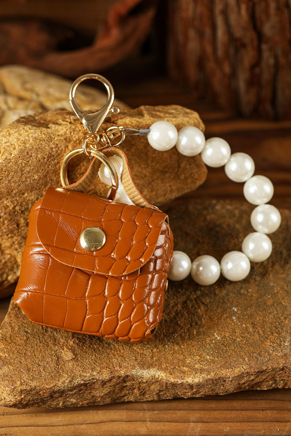 Chestnut Pearl Beaded Mini Purse Keychain Other Accessories JT's Designer Fashion