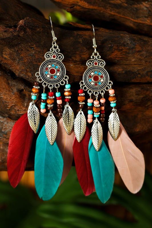 Multicolor Feather Dangle Bohemian Beading Earring Jewelry JT's Designer Fashion