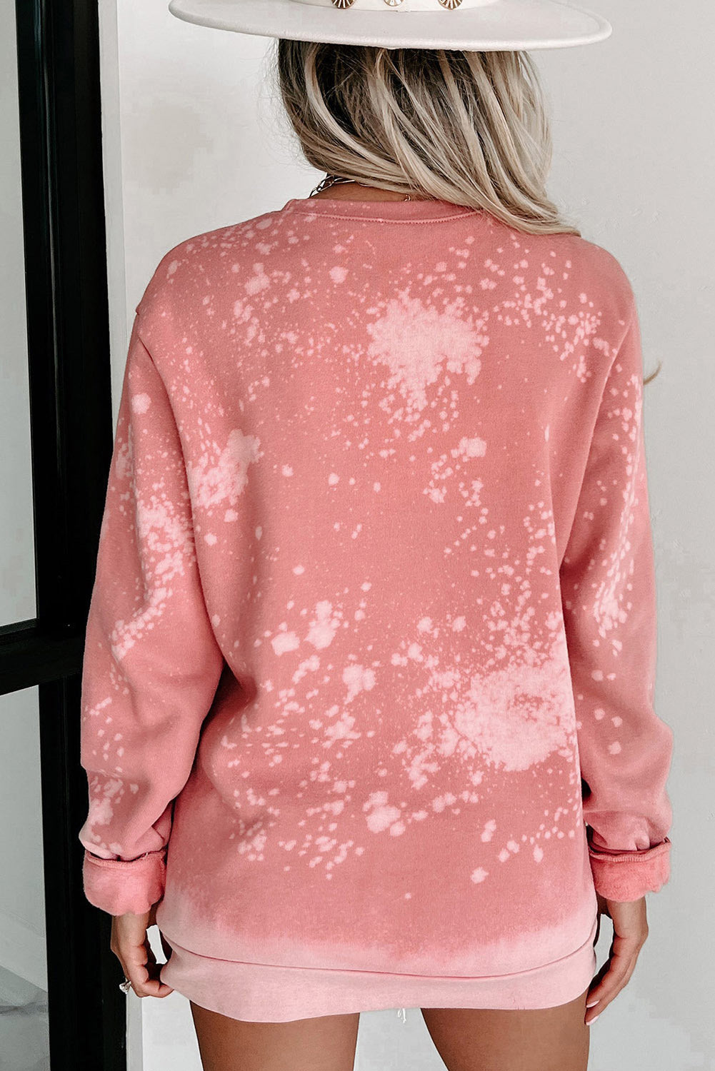 Pink Halloween Pattern Bleached Crewneck Sweatshirt Graphic Sweatshirts JT's Designer Fashion