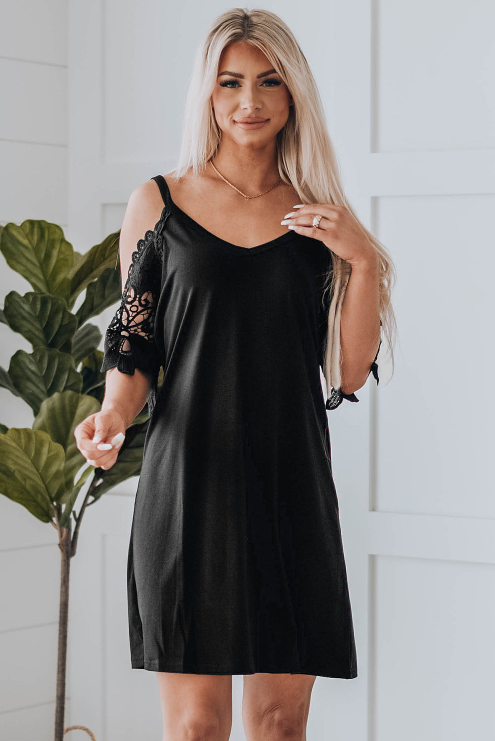 Black Cold Shoulder Mini Dress Mini Dresses JT's Designer Fashion