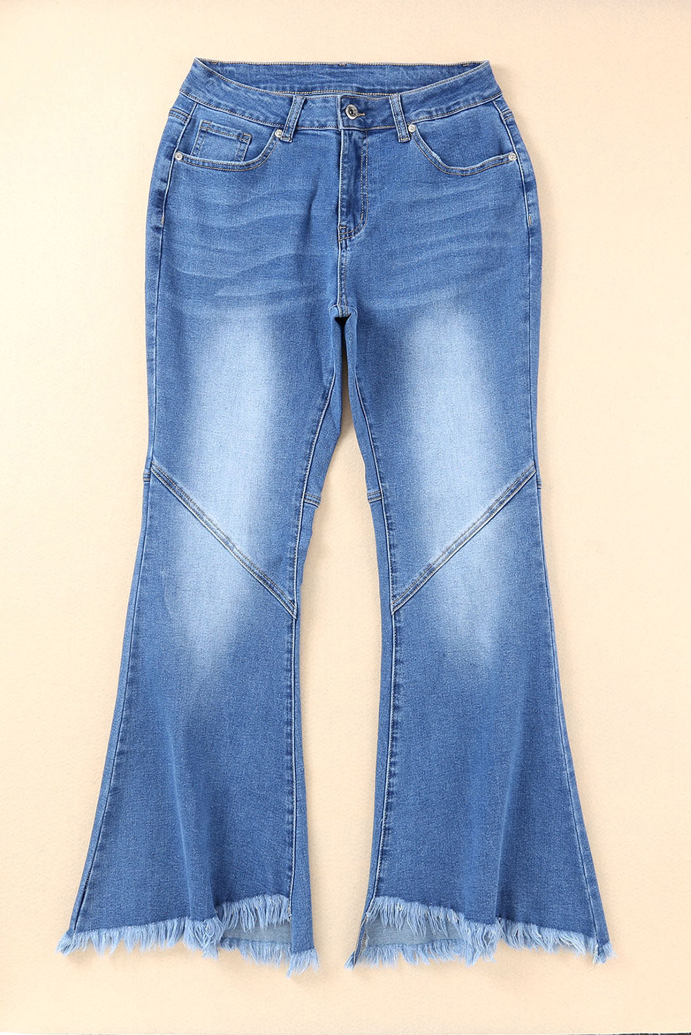 Sky Blue Vintage Frayed Tassel Bell Bottom Pants Jeans JT's Designer Fashion