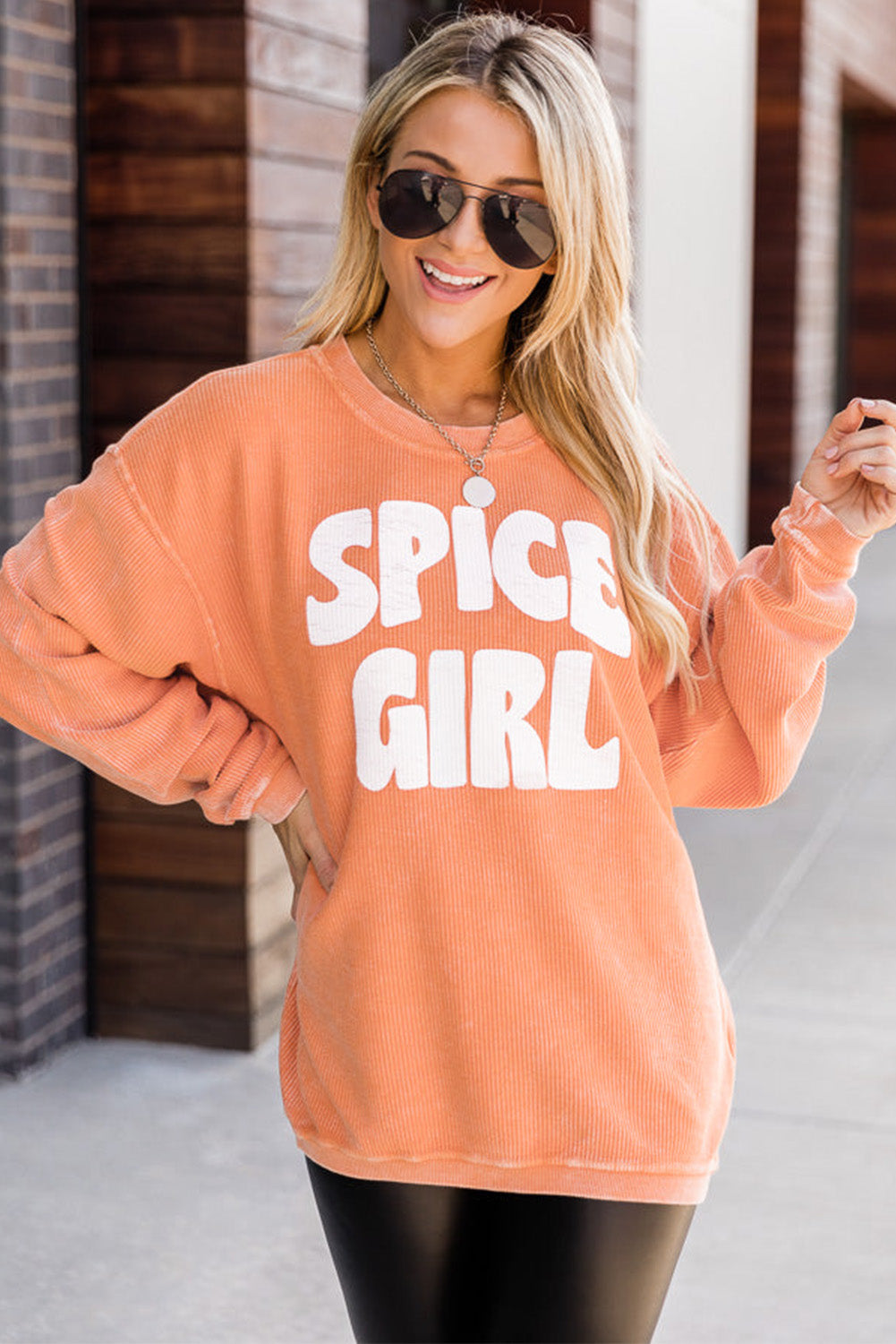 Orange Corded Spice Girl Graphic Sweatshirt Sweatshirts & Hoodies JT's Designer Fashion