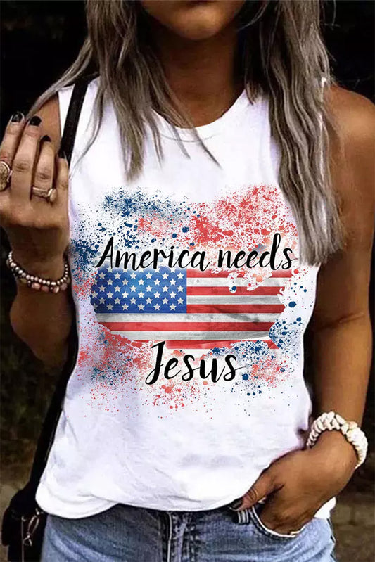 White America Needs Jesus Flag Print Tank Tops & Tees JT's Designer Fashion