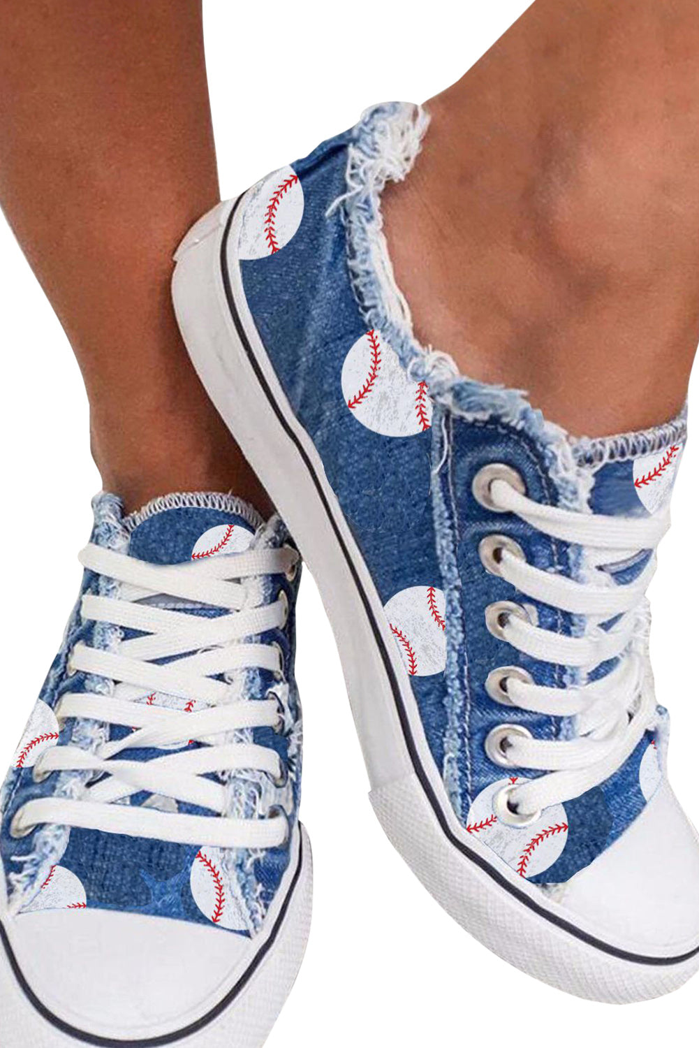 Sky Blue Casual Baseball Print Lacing Up Sneakers Women's Shoes JT's Designer Fashion