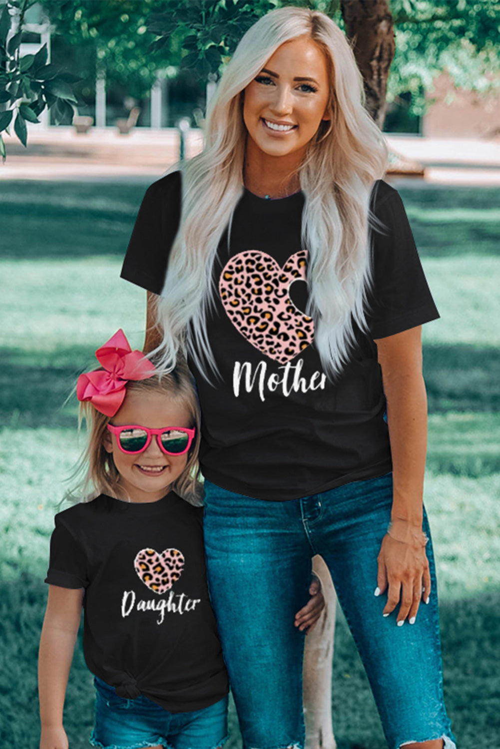 Black Leopard Heart Mother Graphic Tee Family T-shirts JT's Designer Fashion