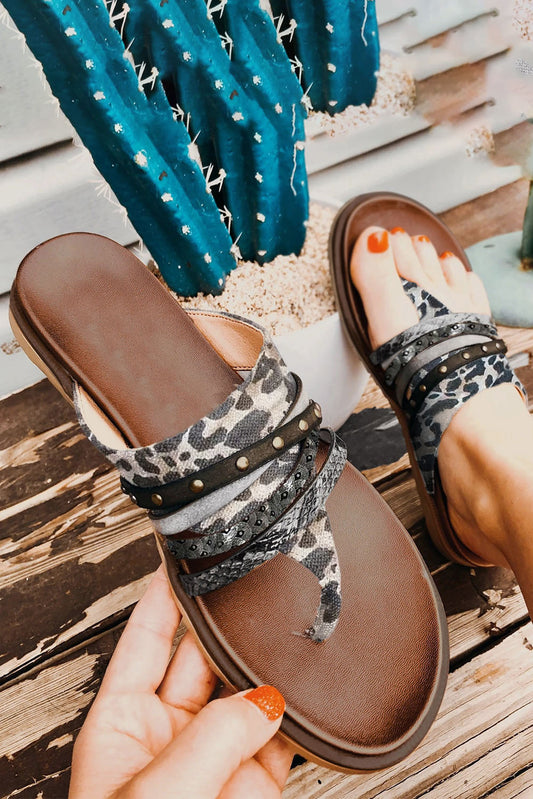 Leopard Studded Animal Print Flip Flop Sandals Slippers JT's Designer Fashion