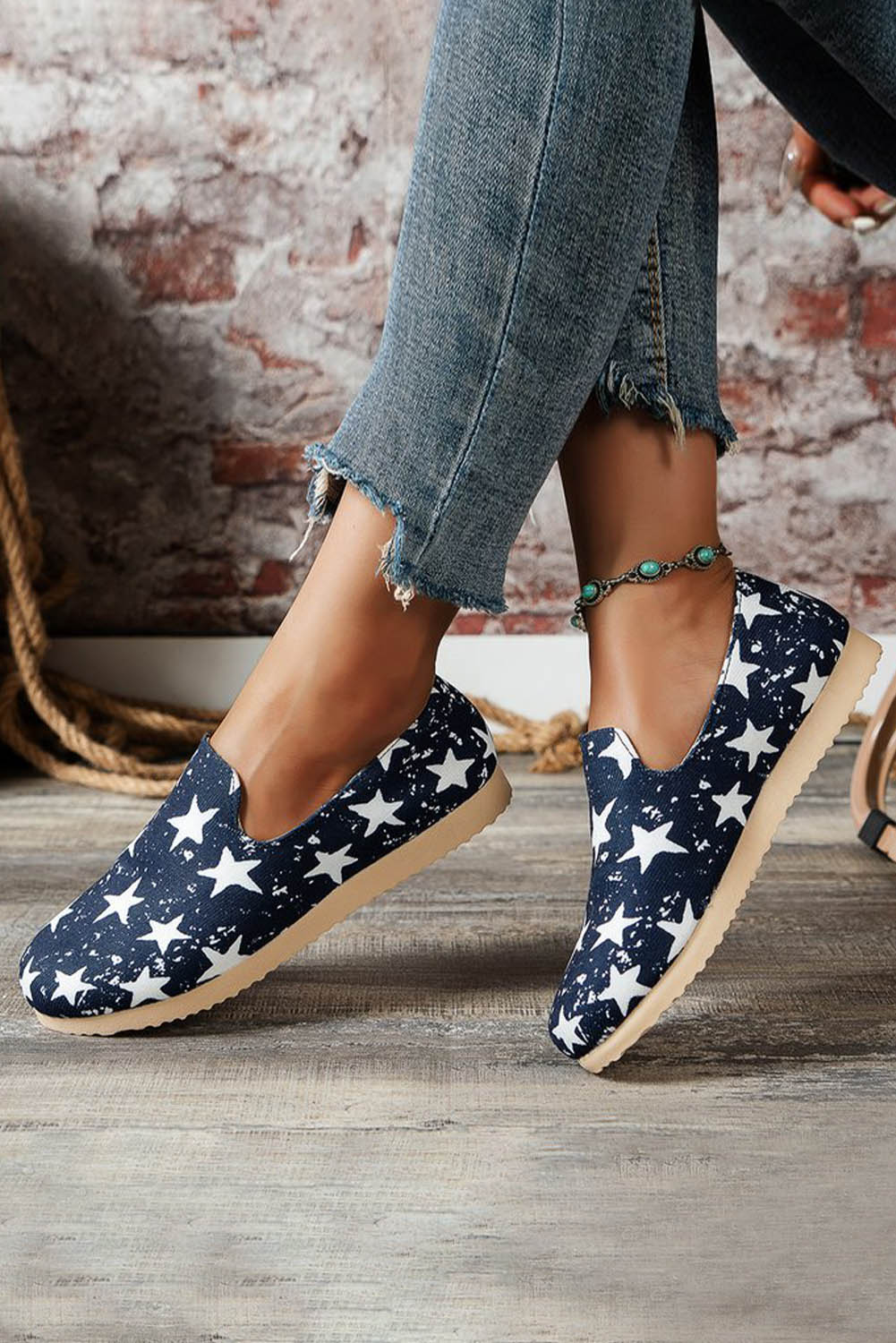 Blue Stars Print Casual Loafers Women's Shoes JT's Designer Fashion