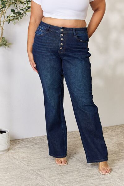 Judy Blue Full Size Button-Fly Straight Jeans Jeans JT's Designer Fashion
