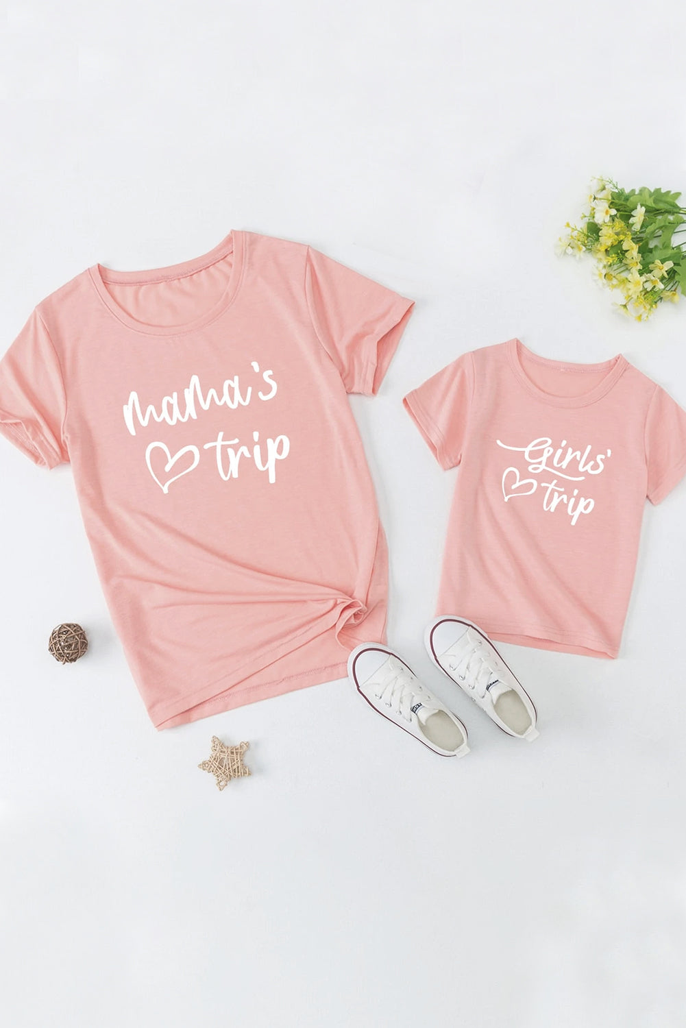 Pink Mama's Trip Heart Print Short Sleeve T Shirt Family T-shirts JT's Designer Fashion