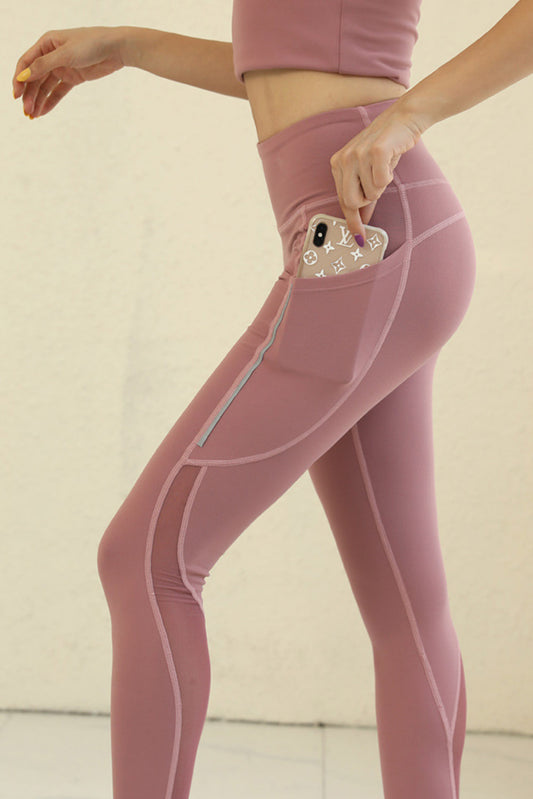 Rose Pink Mesh Insert Exposed Seam Detail Sports Leggings Pre Order Bottoms JT's Designer Fashion