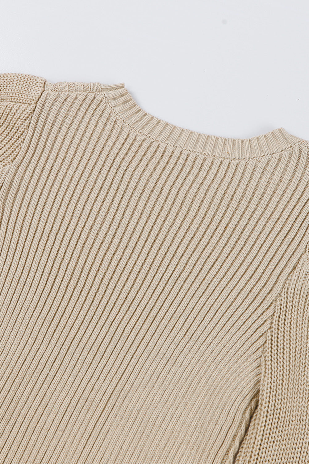 Apricot Cable Ribbed Mix Pattern Knit Puff Sleeve Sweater Pre Order Sweaters & Cardigans JT's Designer Fashion