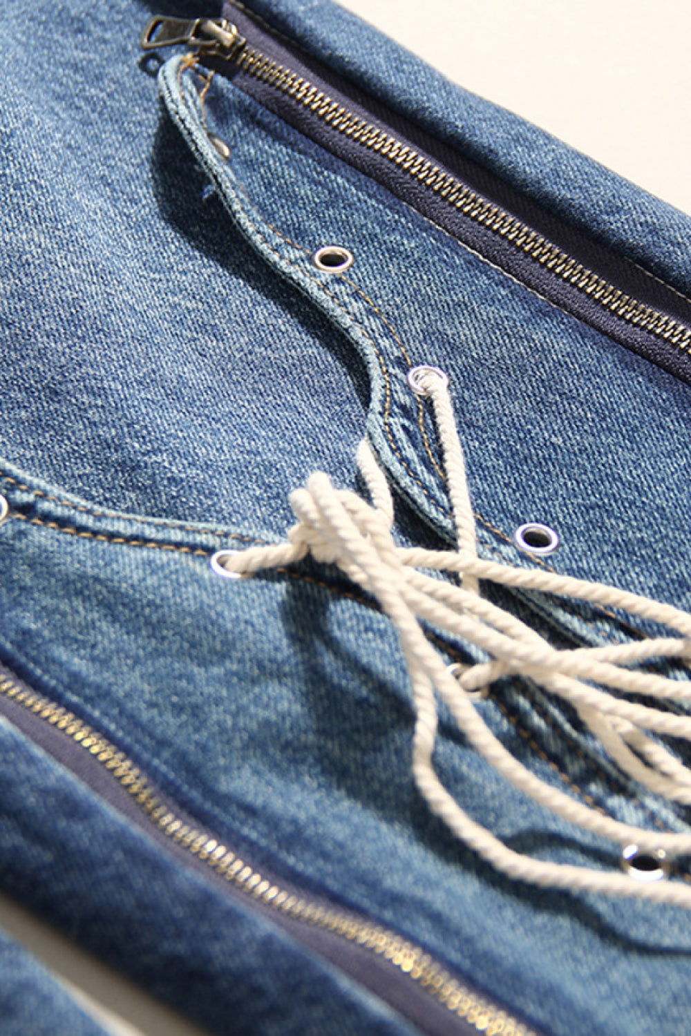 Lace Up Detail Wide Leg Jeans Jeans JT's Designer Fashion