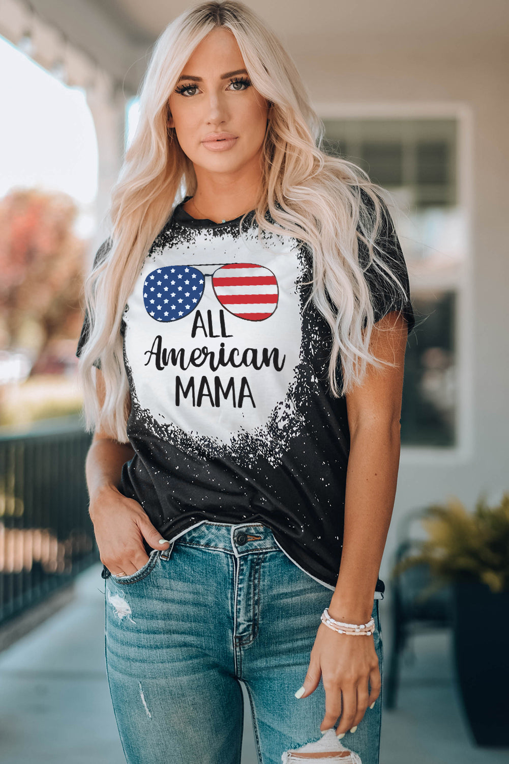 Black All American Mama Flag Pattern Printed Family Matching T Shirt Family T-shirts JT's Designer Fashion