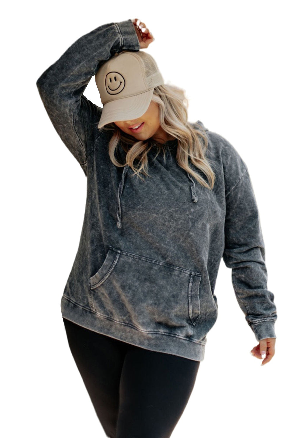 Black Acid Wash Kangaroo Pocket Plus Size Hoodie Pre Order Sweatshirts & Hoodies JT's Designer Fashion