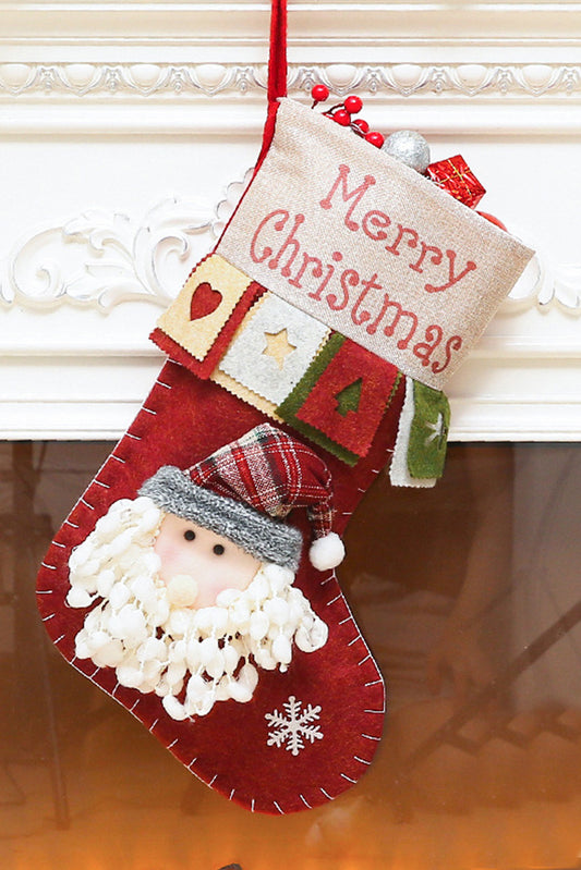 Red Dahlia Christmas Santa Claus Color Block Sock Home Decoration