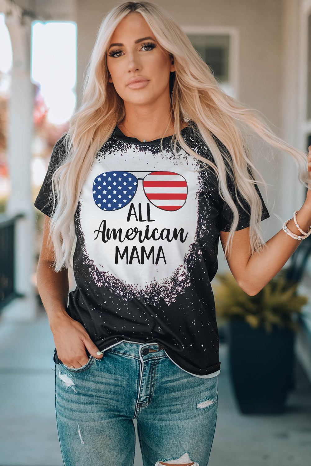 Black All American Mama Flag Pattern Printed Family Matching T Shirt Family T-shirts JT's Designer Fashion