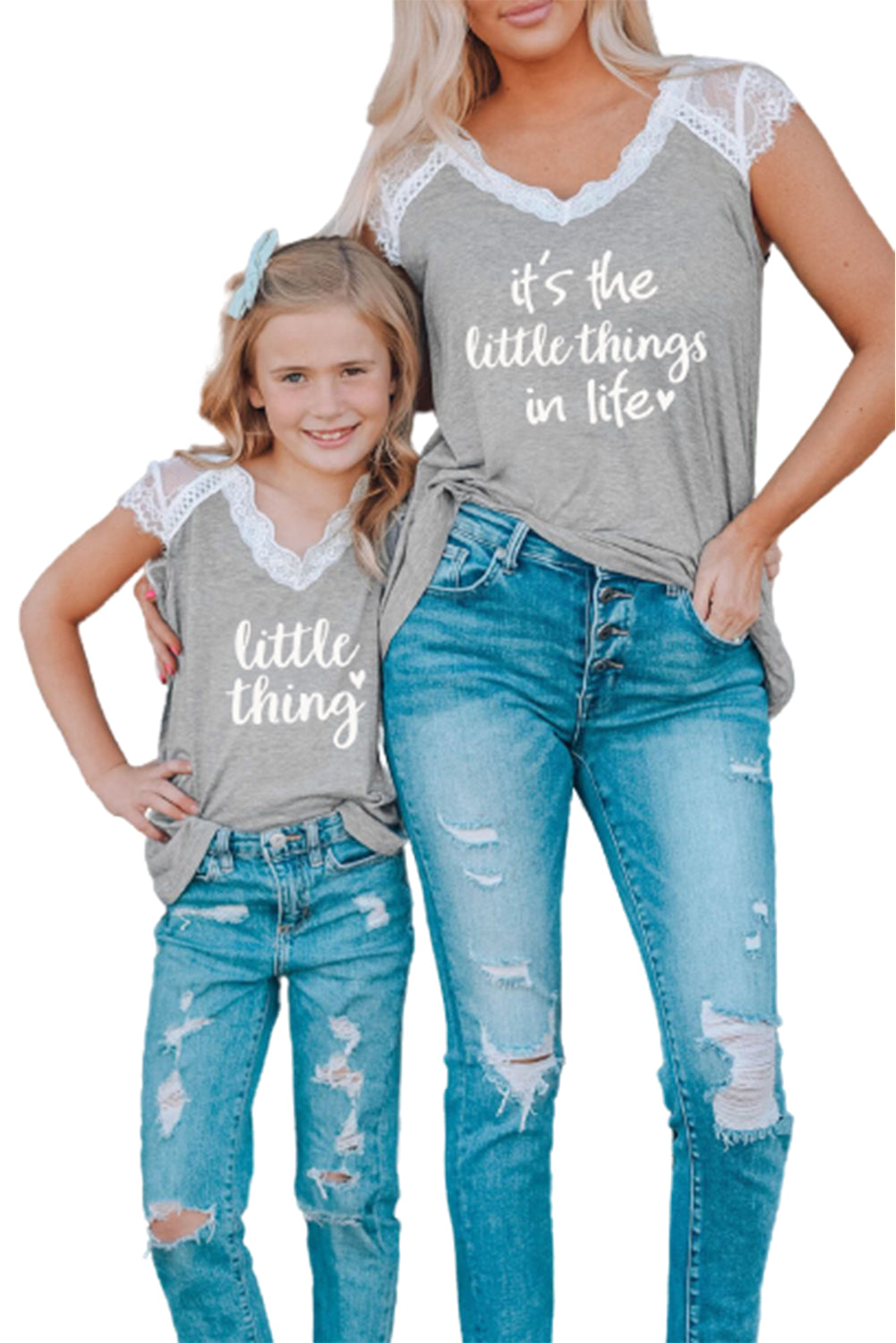 Gray Little Thing Lace Patchwork Short Sleeve Girl's T Shirt Family T-shirts JT's Designer Fashion