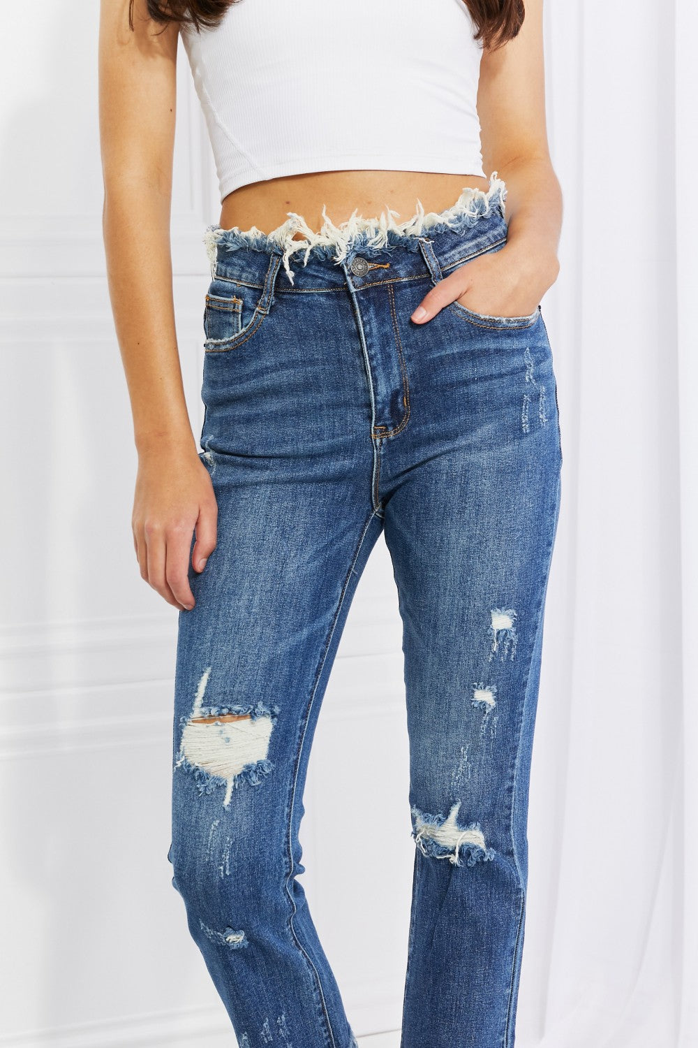 RISEN Full Size Undone Chic Straight Leg Jeans Jeans JT's Designer Fashion