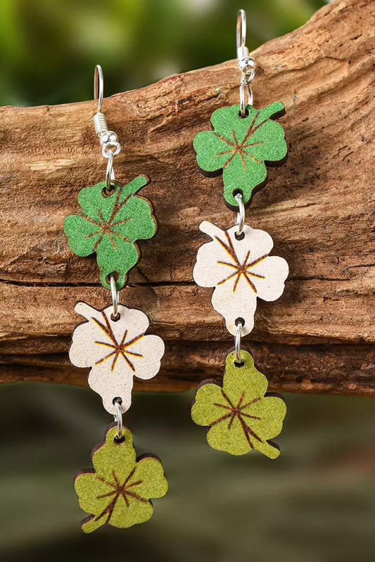 Green St. Patricks Day Lucky Shamrock Wooden Earrings Jewelry JT's Designer Fashion