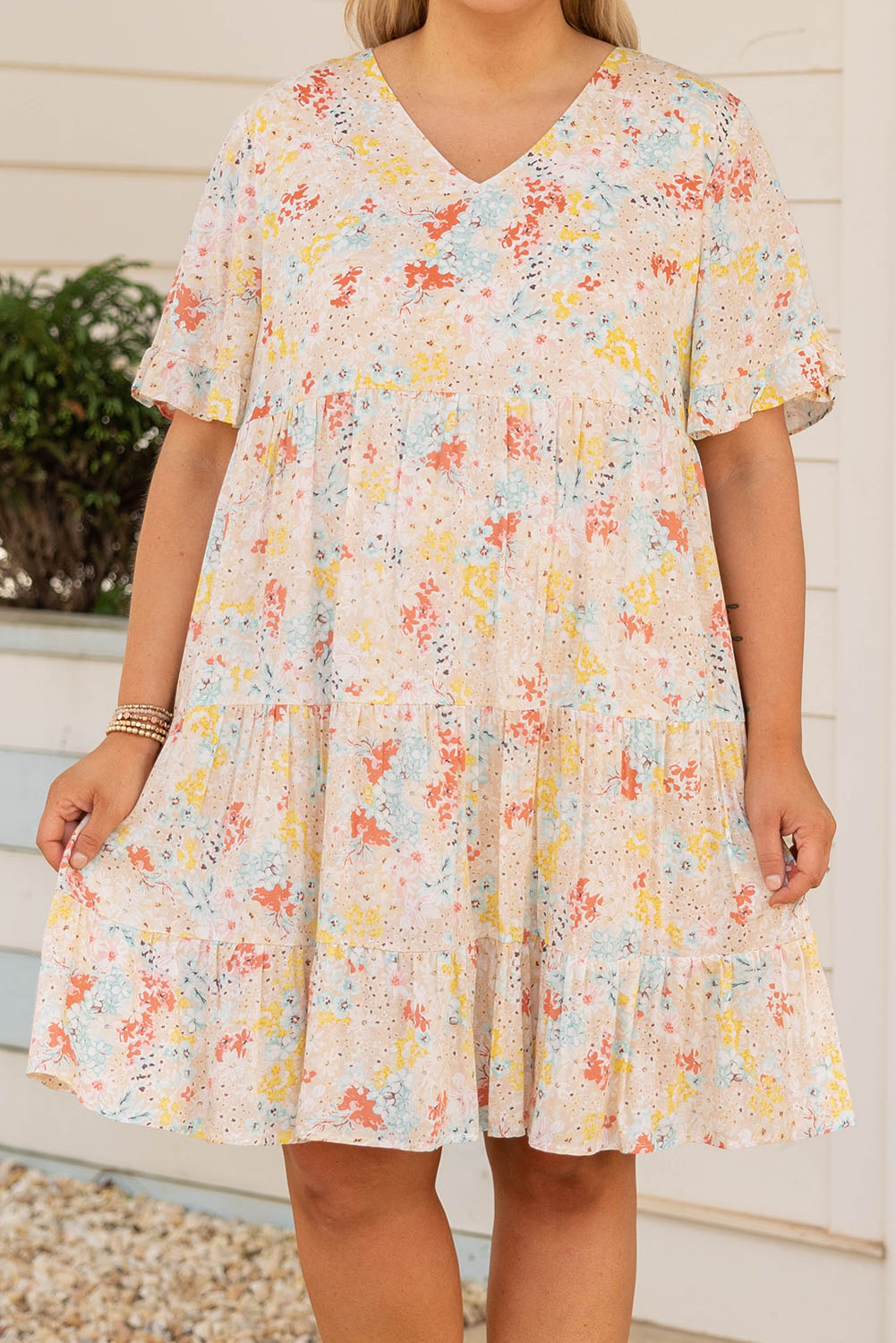 Pink Plus Size Floral Pattern Babydoll Swing Dress Plus Size Dresses JT's Designer Fashion