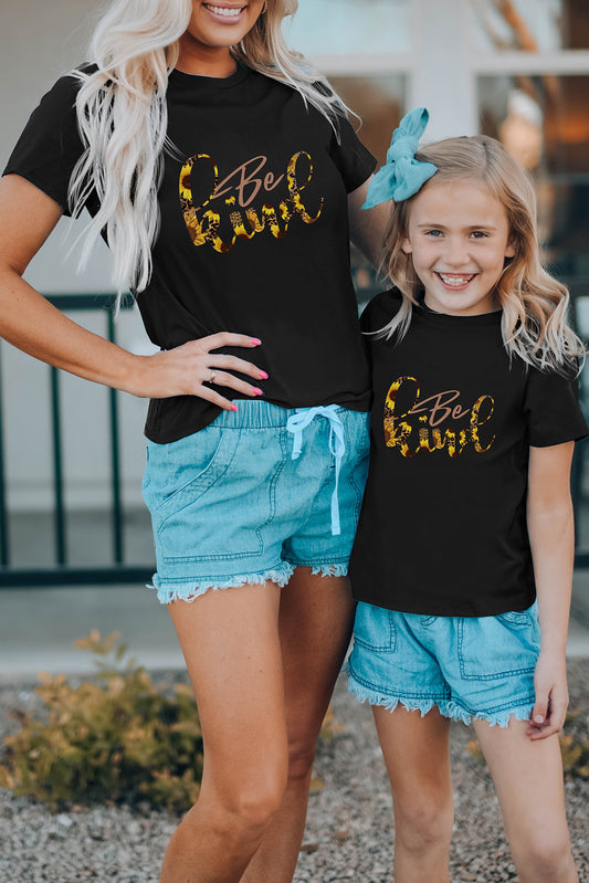 Black Bee Kind Sunflower Printed Family Matching Girl's Graphic Tee Black 95%Polyester+5%Elastane Family T-shirts JT's Designer Fashion