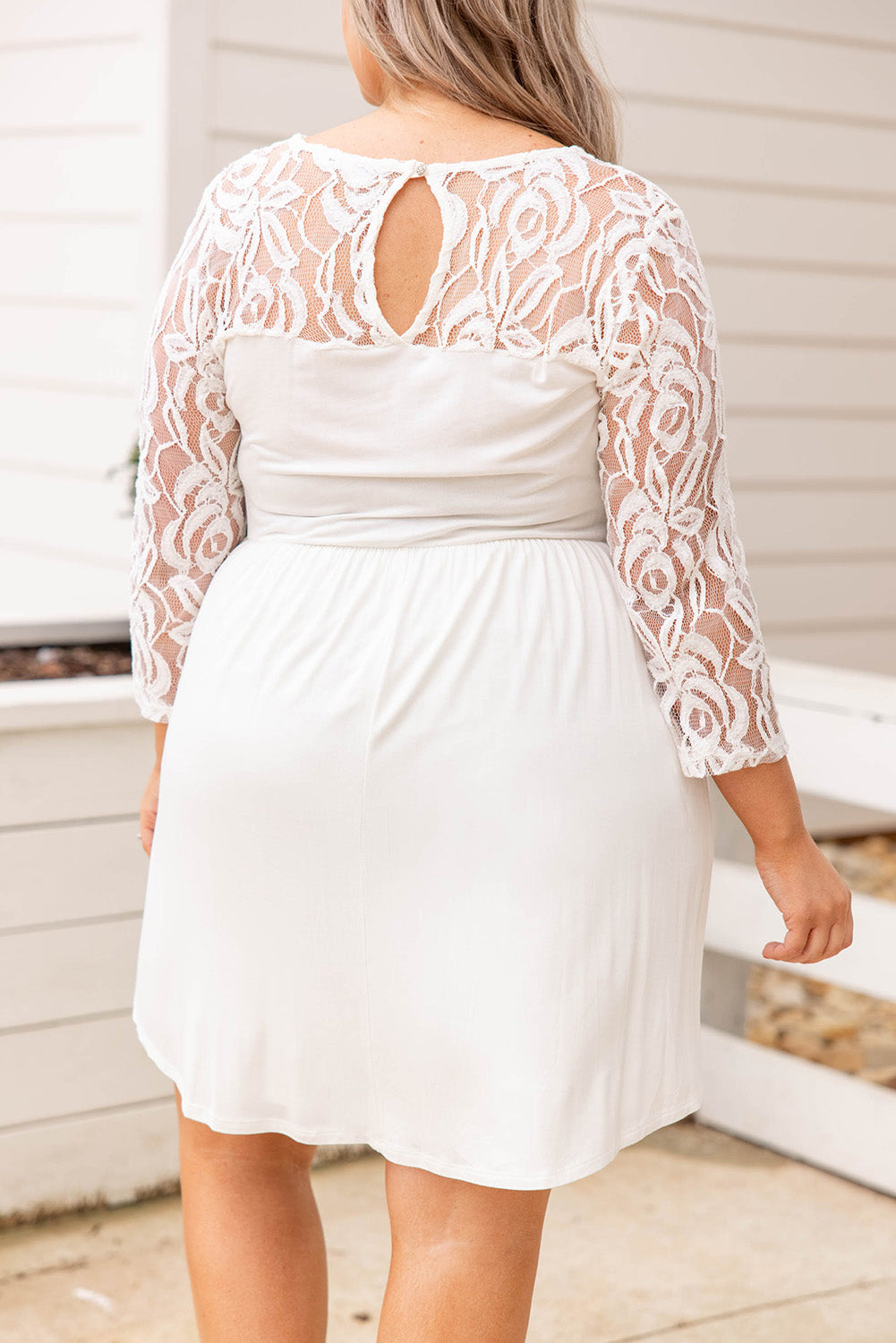 White Plus Size Lace Mesh Splice Babydoll Dress Plus Size Dresses JT's Designer Fashion