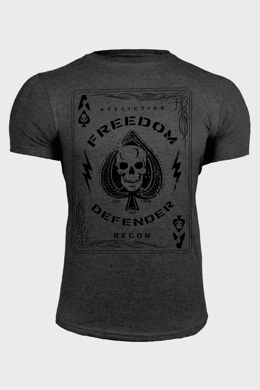 Gray FREEDOM Playing Card Skull Graphic Print Men's T Shirt Gray 62%Polyester+32%Cotton+6%Elastane Men's Tops JT's Designer Fashion