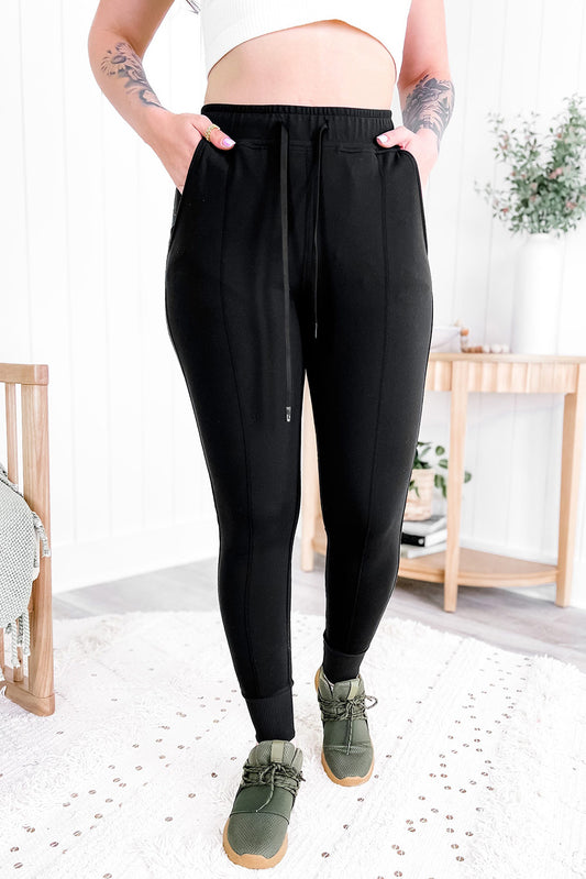 Black Plus Size Drawstring Elastic Waist Slim Fit Joggers Plus Size JT's Designer Fashion
