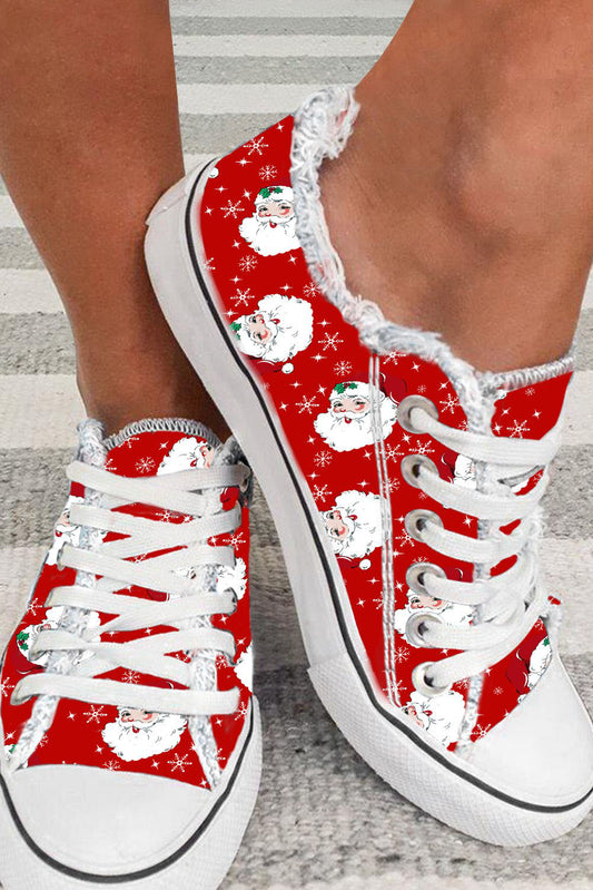 Red Santa Claus Snowflake Print Flat Canvas Shoes Women's Shoes JT's Designer Fashion