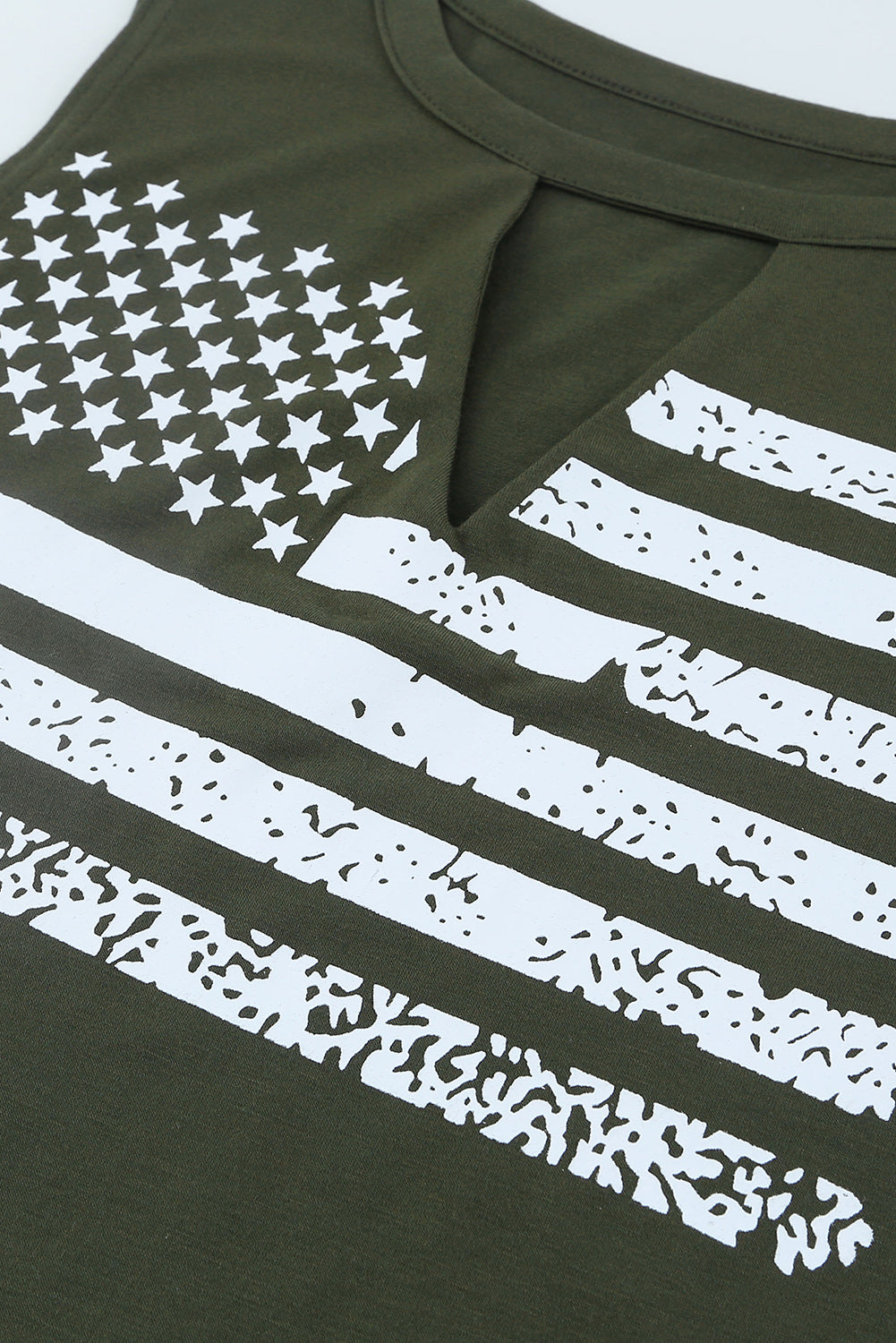 Green Cutout American Flag Print Tank Top Tank Tops JT's Designer Fashion