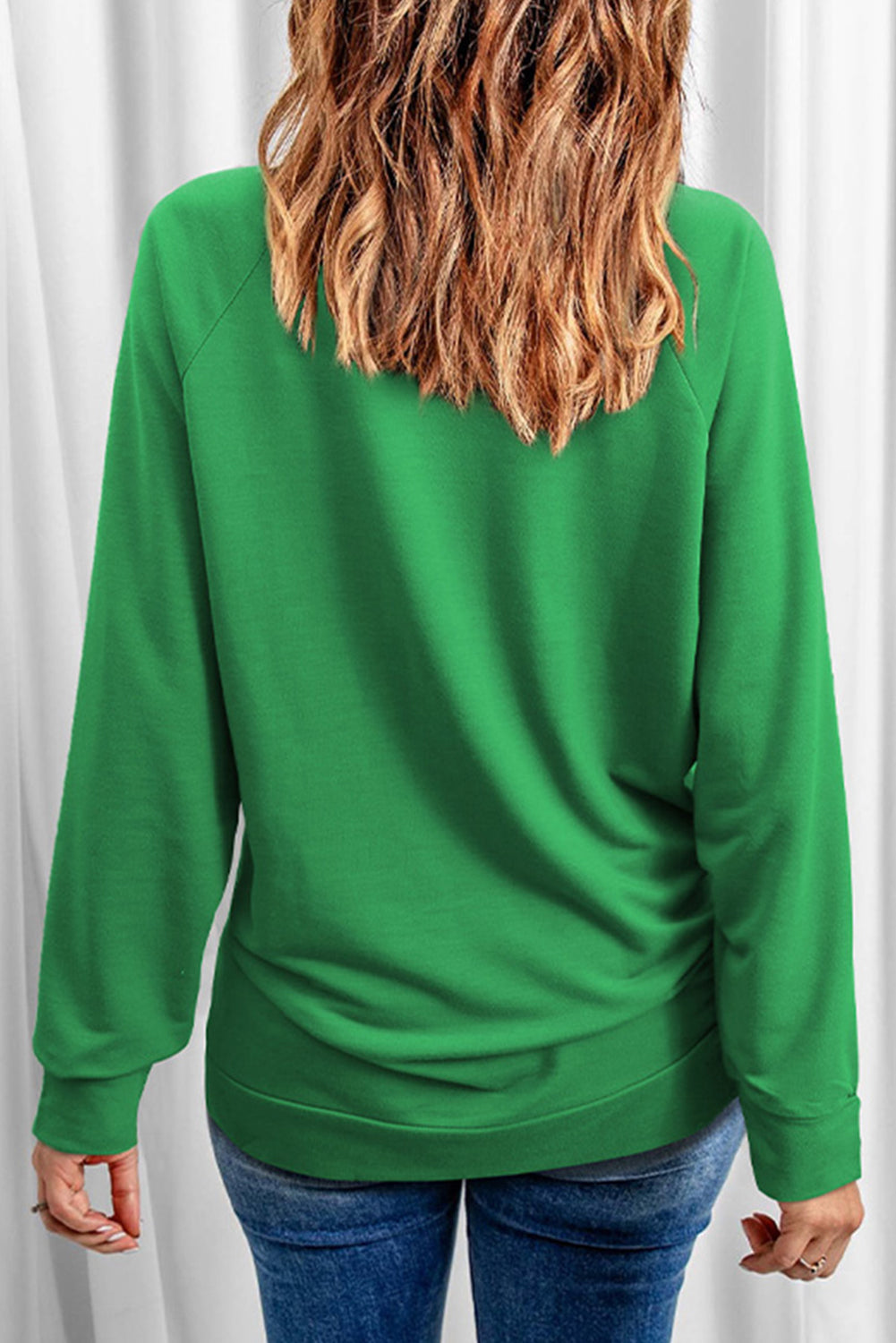Green Merry & Bright Sequin Pattern Raglan Sleeve Sweatshirt Graphic Sweatshirts JT's Designer Fashion