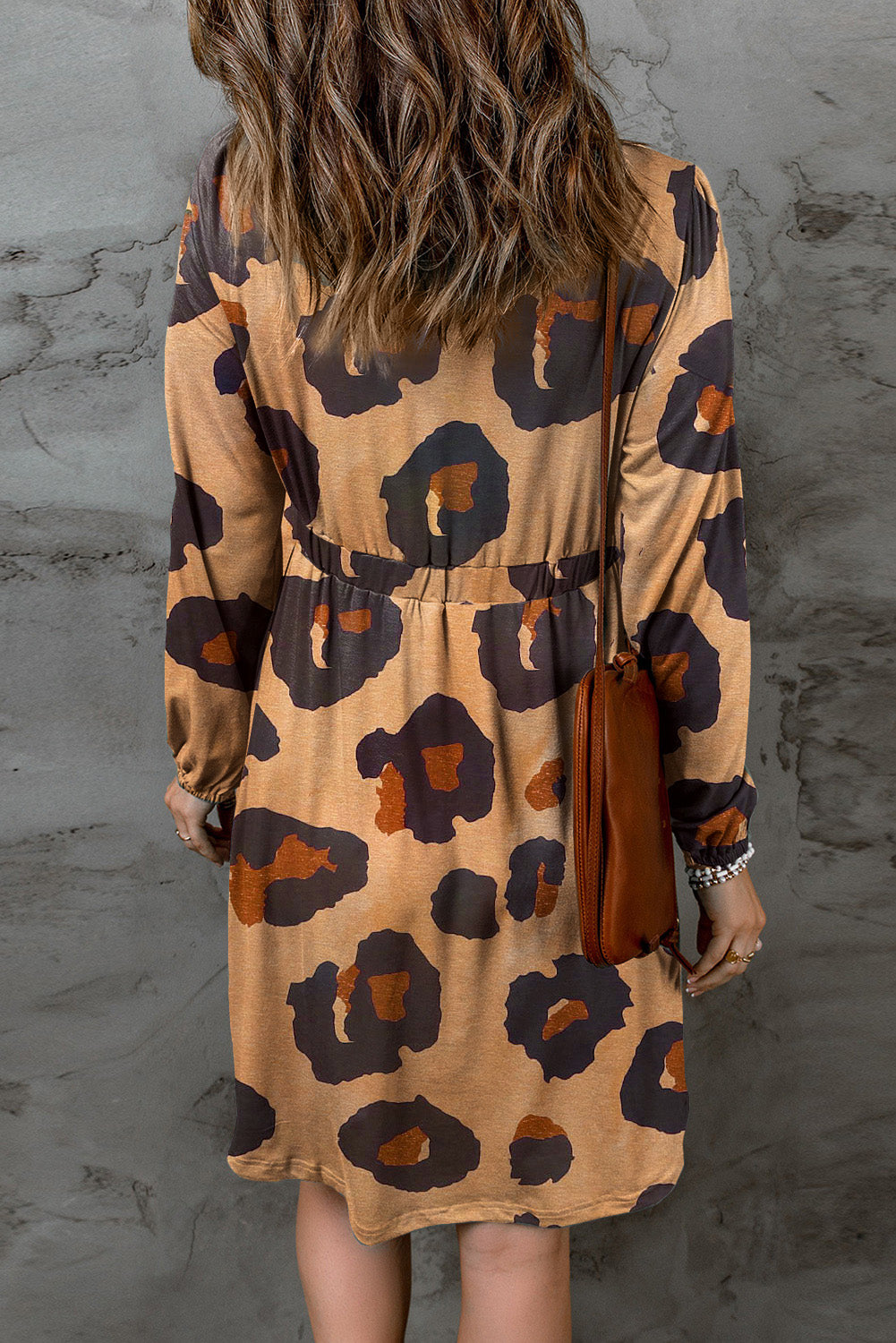 Leopard Animal Print Buttoned Front Bubble Sleeve Loose Knit Dress Dresses JT's Designer Fashion