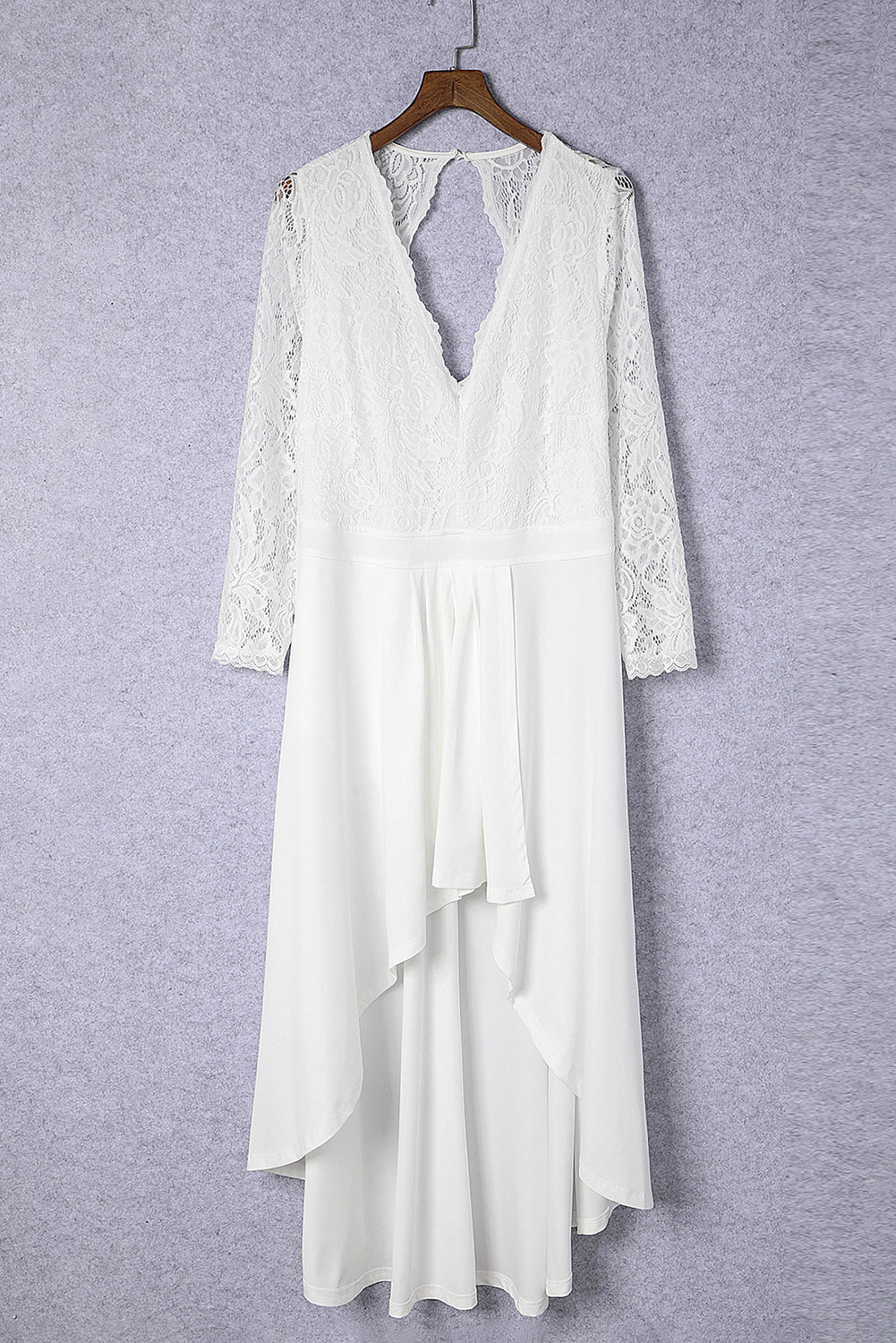 White Plus Size High-Low Lace Contrast Evening Dress Plus Size Dresses JT's Designer Fashion