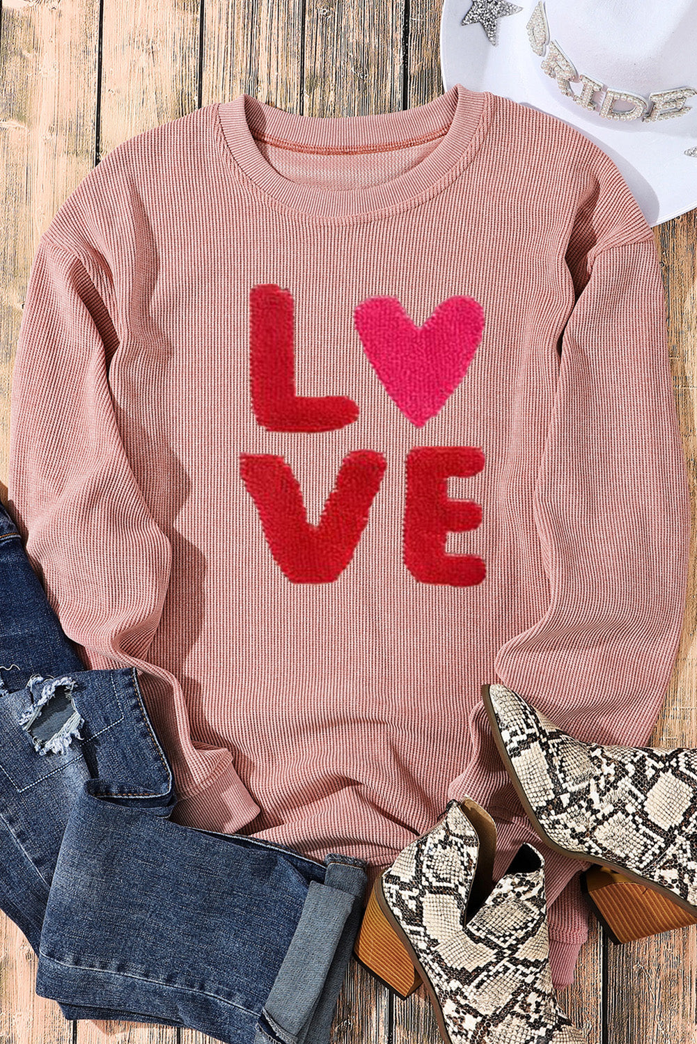 Pink Valentines LOVE Graphic Corded Baggy Sweatshirt Graphic Sweatshirts JT's Designer Fashion
