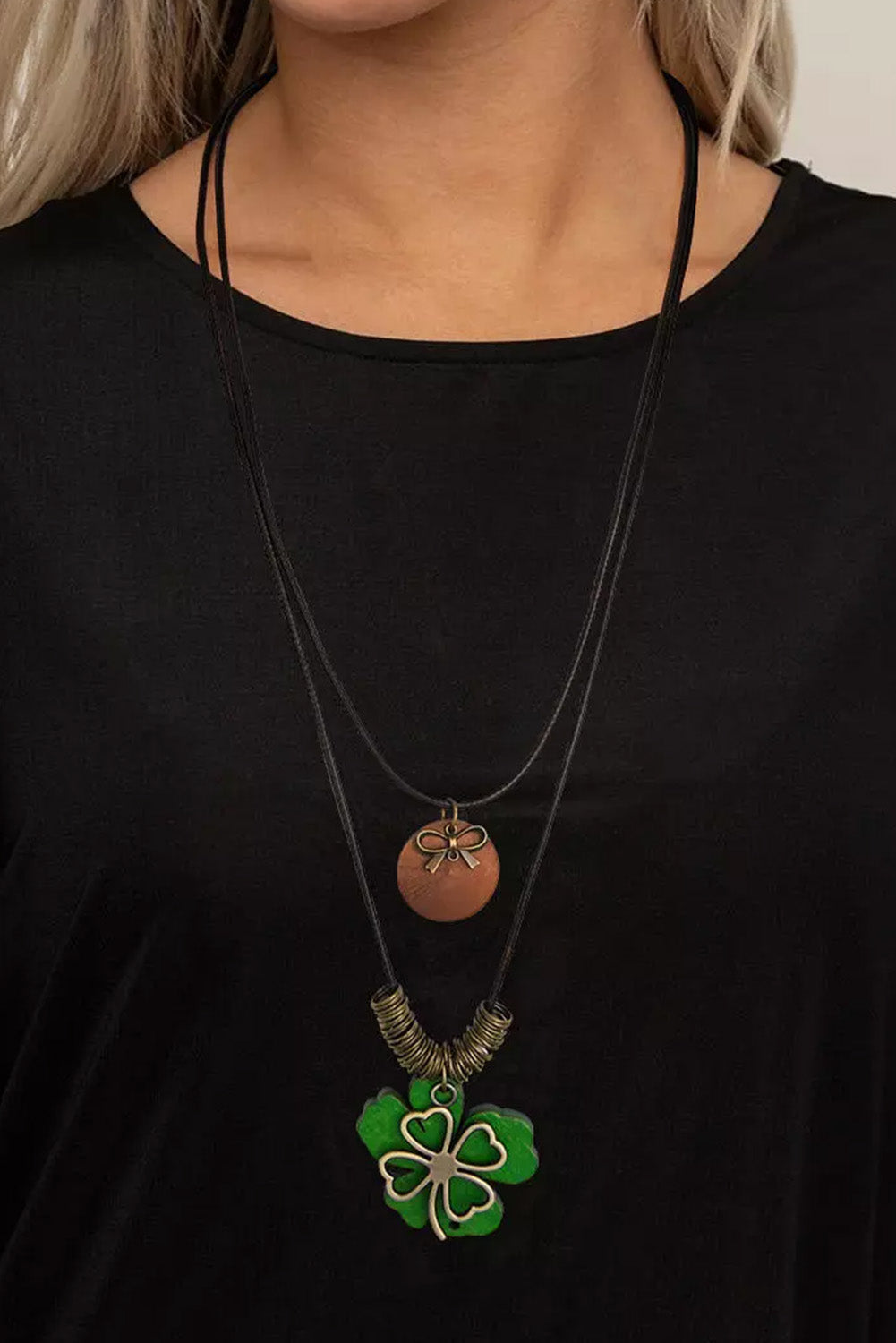 Green St Patrick Clover Vintage Copper Ring Decor Necklace Jewelry JT's Designer Fashion