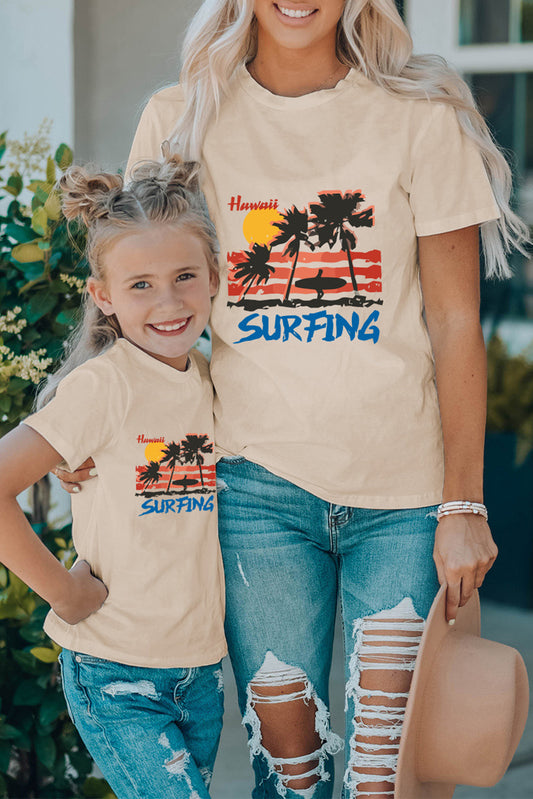 Apricot Family Matching Surfing Plant Print Graphic Tee Apricot 95%Cotton+5%Elastane Family T-shirts JT's Designer Fashion