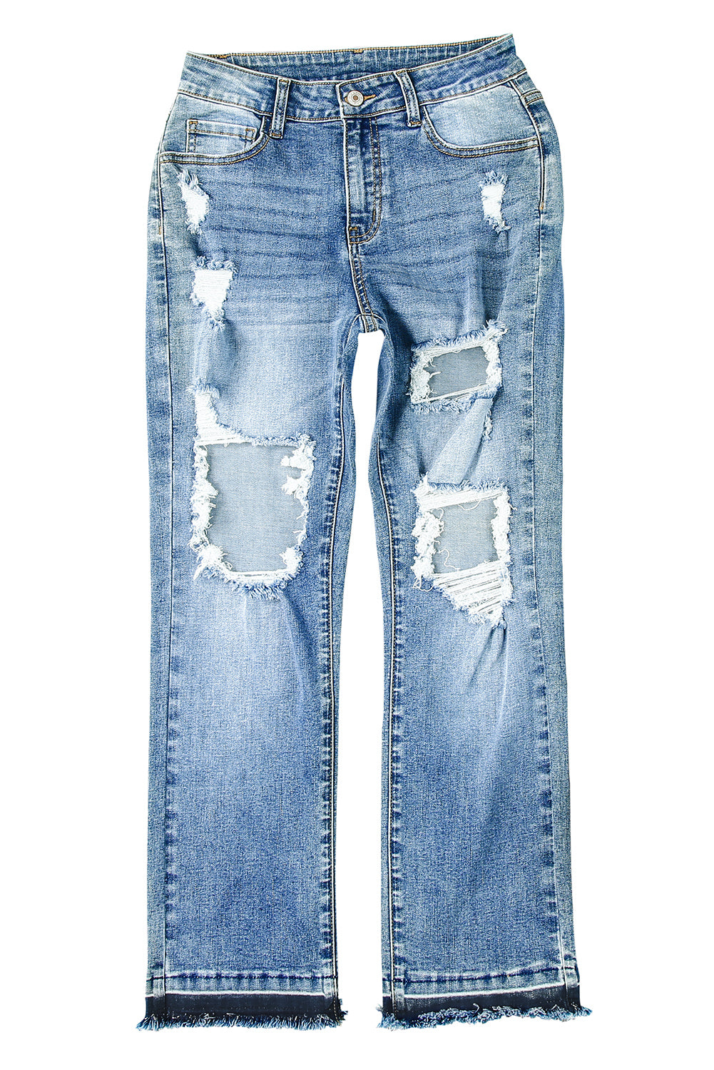 Sky Blue Distressed Holes Hollow-out Boyfriend Jeans Jeans JT's Designer Fashion