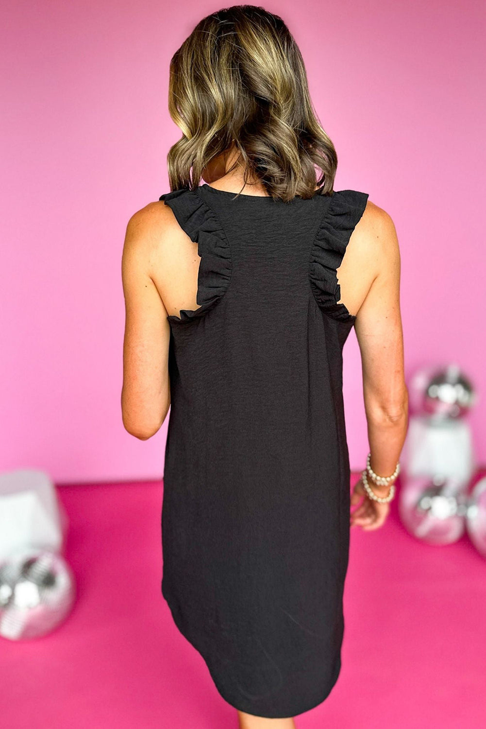 Black Ruffled Shoulder Sleeveless Shift Mini Dress Pre Order Dresses JT's Designer Fashion
