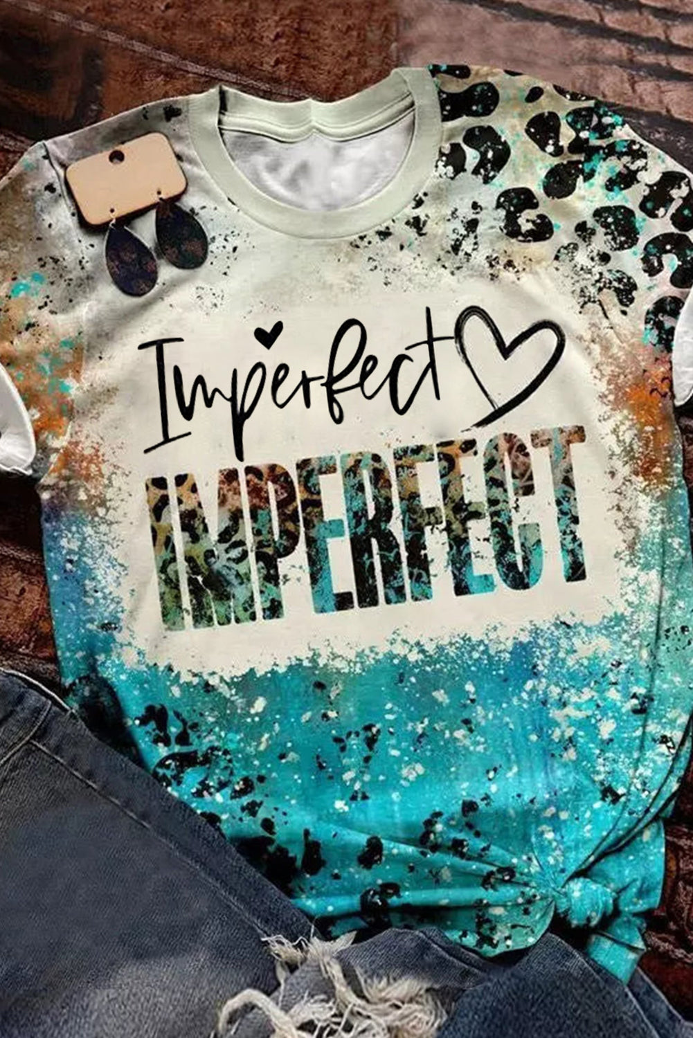 Sky Blue IMPERFECT Western Fashion Letters Graphic Tee Tops & Tees JT's Designer Fashion