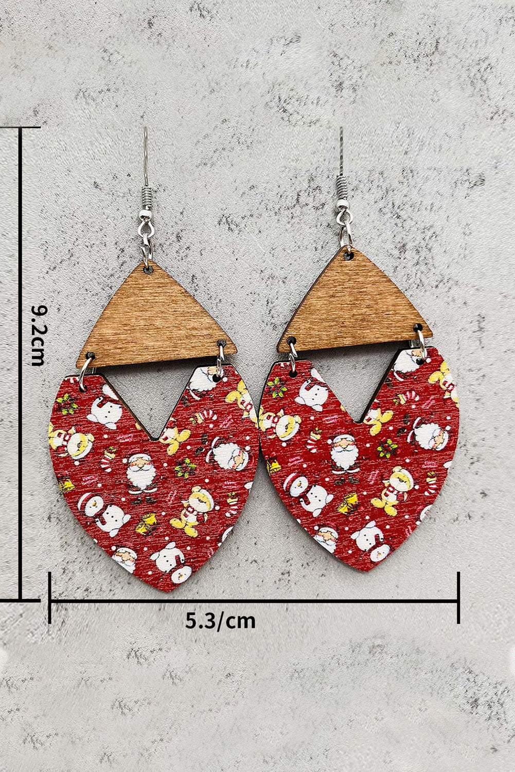 Racing Red Christmas Santa Claus Print Wooden Earrings Jewelry JT's Designer Fashion
