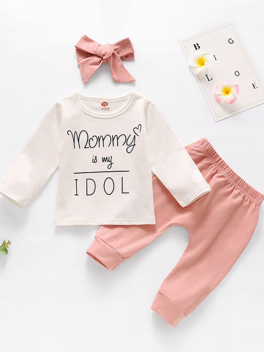 Baby Girl Slogan Graphic Top and Joggers Set White Baby JT's Designer Fashion