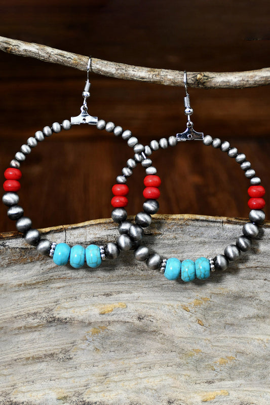 Multicolour Turquoise Colorblock Beaded Large Hoop Earrings Jewelry JT's Designer Fashion