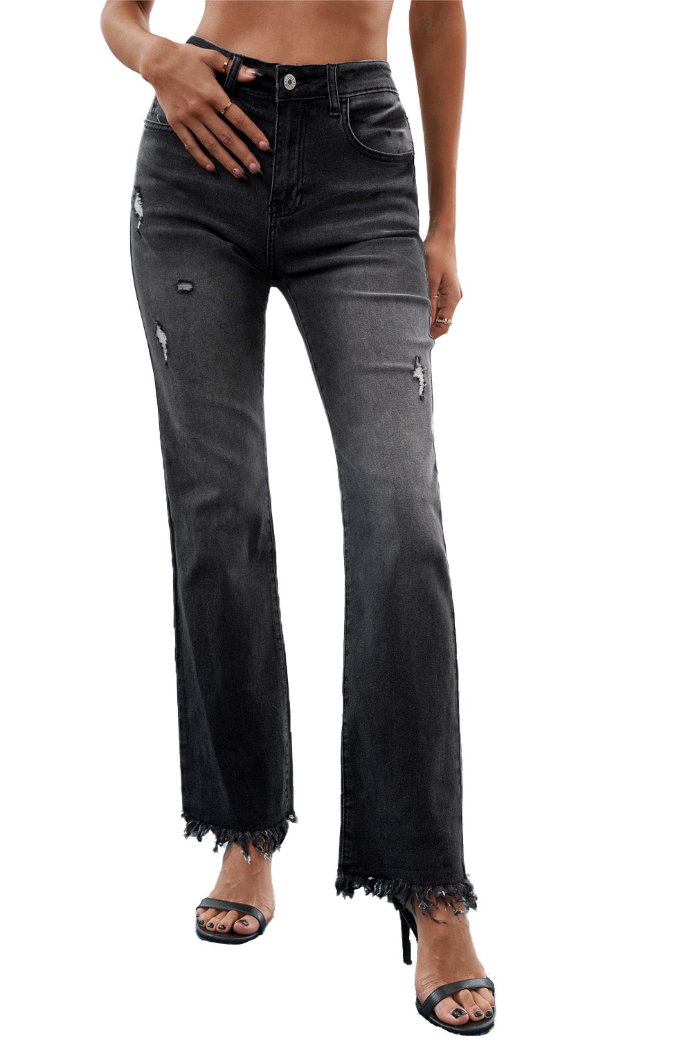 Black Raw Hem Straight Leg Jeans Jeans JT's Designer Fashion