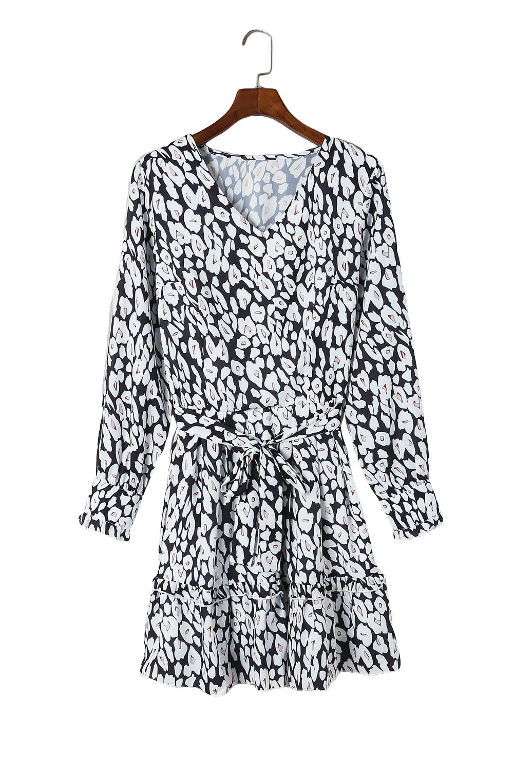 Leopard V Neck Long Sleeve A-line Dress Mini Dresses JT's Designer Fashion
