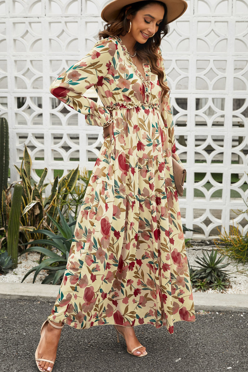 Wild Lotus Ruffle Tiered Maxi Dress Maxi Dresses JT's Designer Fashion