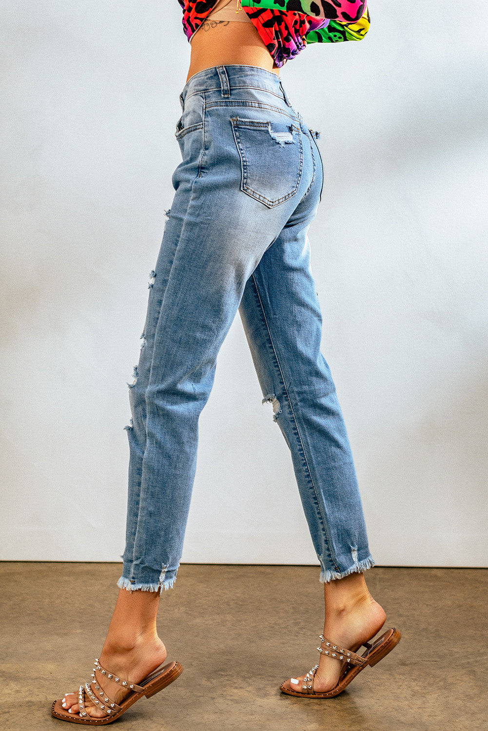 Light Blue Distressed Boyfriend Denim Pants Jeans JT's Designer Fashion